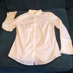 NWT Banana Republic Riley (sz 12, white long-sleeve, pleated cuff button-down)